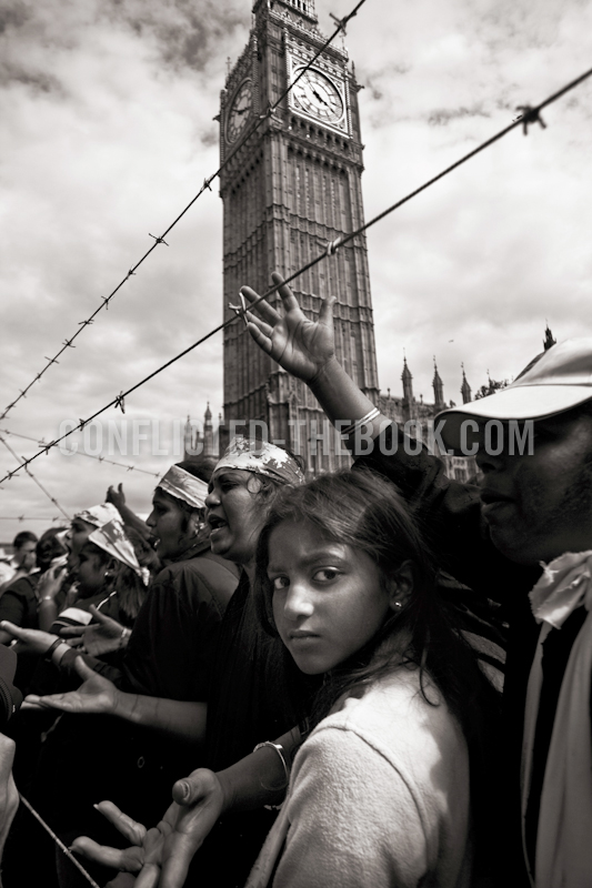 Photograph of Tamil women protesting with Big Ben in the background, Parliament Square, 2009